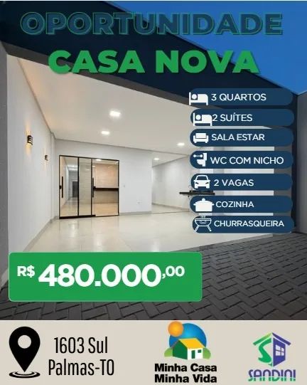 Linda Casa Nova 3 Quartos - Plano Diretor Sul
