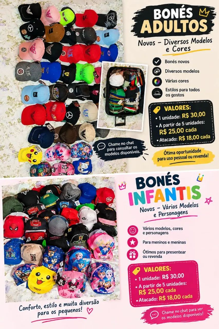 BONÉS NOVOS - DIVERSOS MODELOS E CORES!