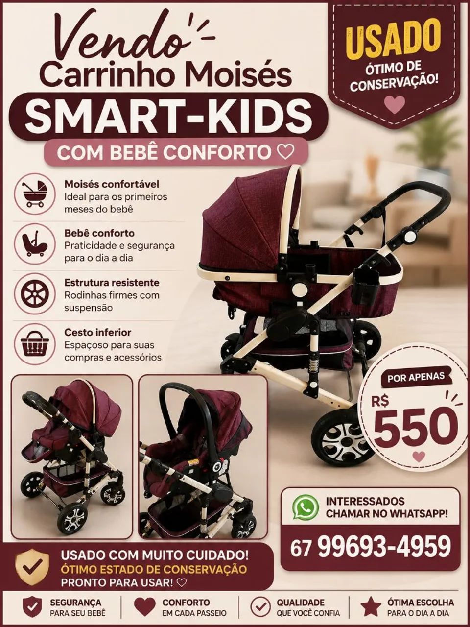 Carrinho de bebê Moisés SMART-KIDS 