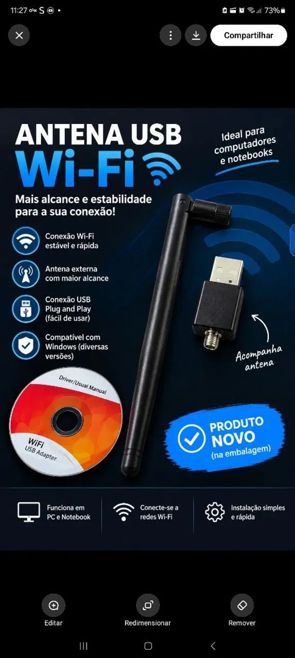 Antena Wi-Fi USB para PC e Notebook - Nova, na Embalagem - Foto 2