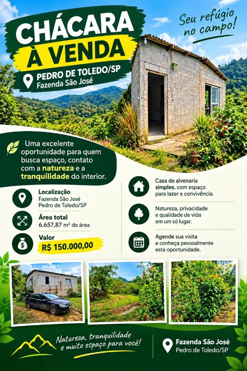 CHÁCARA À VENDA PERUIBE $150 MIL 