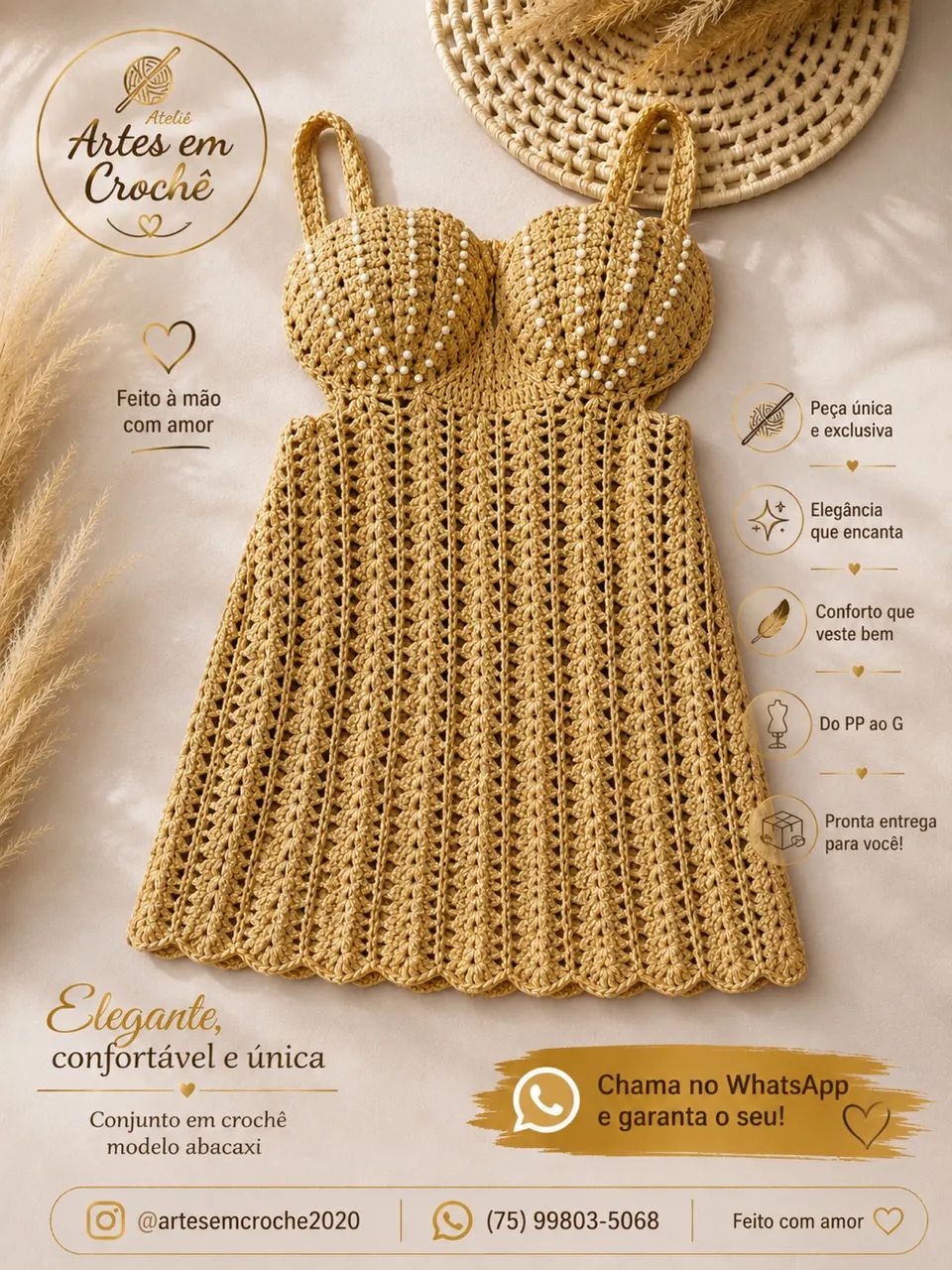 Vestidos em Crochê  com Pérolas elegante - Foto 3