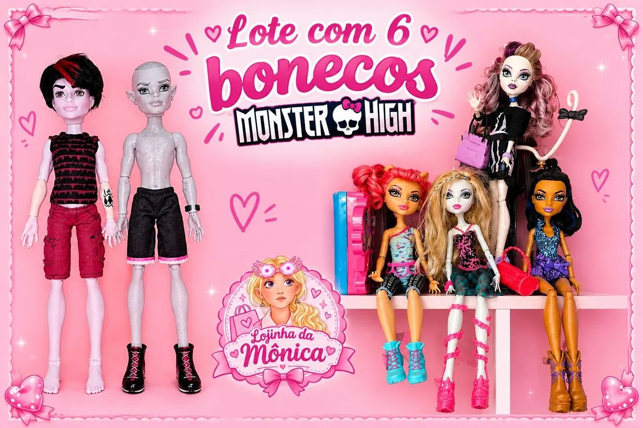 Lote com 6 bonecos Monster High