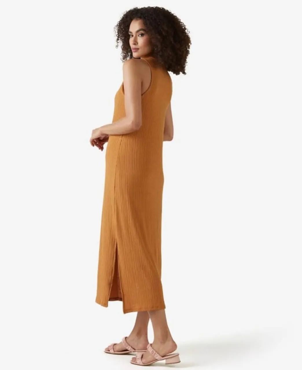 Vestido Midi Marrom/Caramelo Canelado - Foto 2