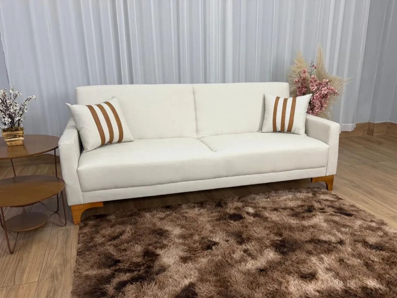 Sofa Cama Helena 2.09m - Bege Linho Entrega Rápida - Foto 3