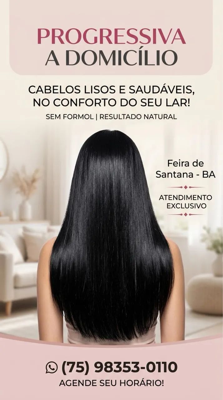 Trabalho com aplicação de progressiva profissional sem formol, à domicílio. 