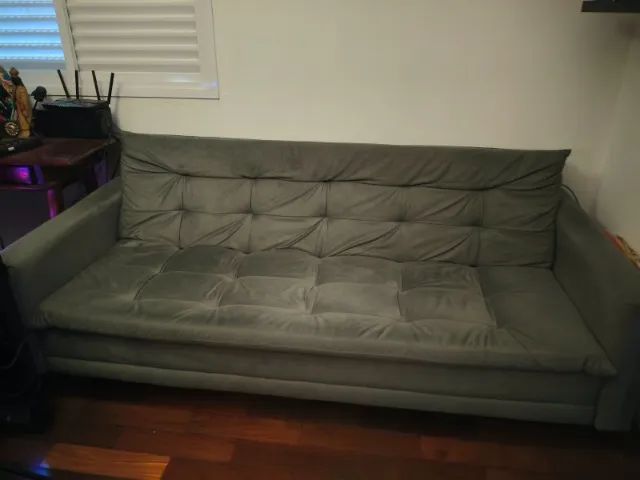 Sofá-Cama Casal 3 Lugares Suede Grafite