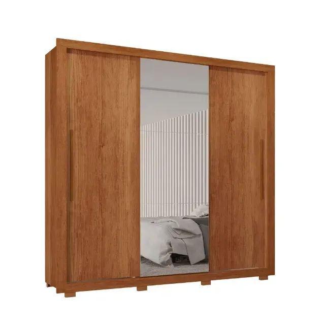 Guarda Roupa Amadeirado Com Espelho 3 Portas 