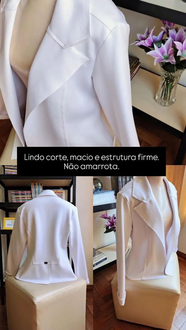 blazer feminino branco neoprene acinturado m - Foto 4