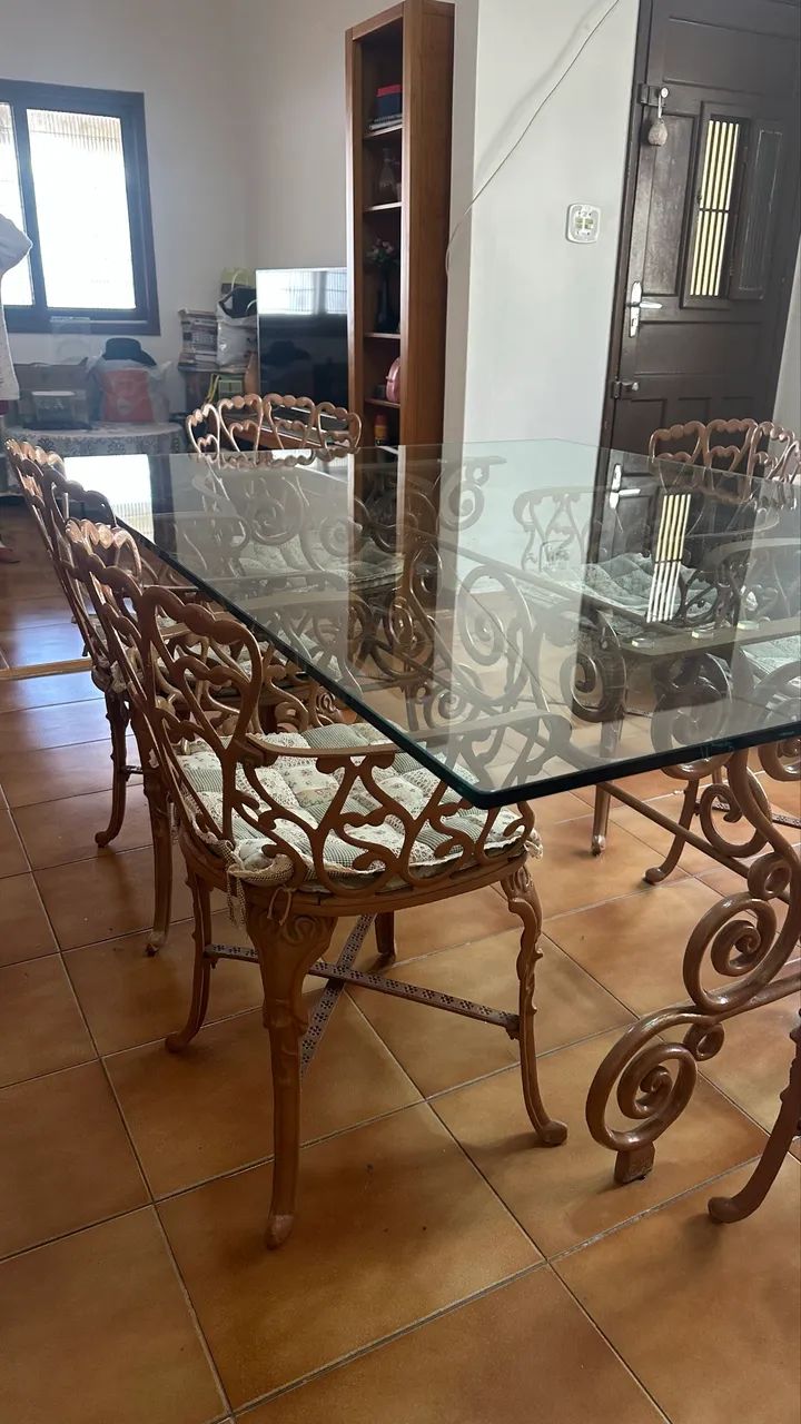 Mesa vidro  pé de ferro