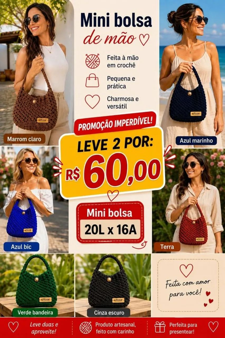 Linda Mini Bolsa de Crochê 