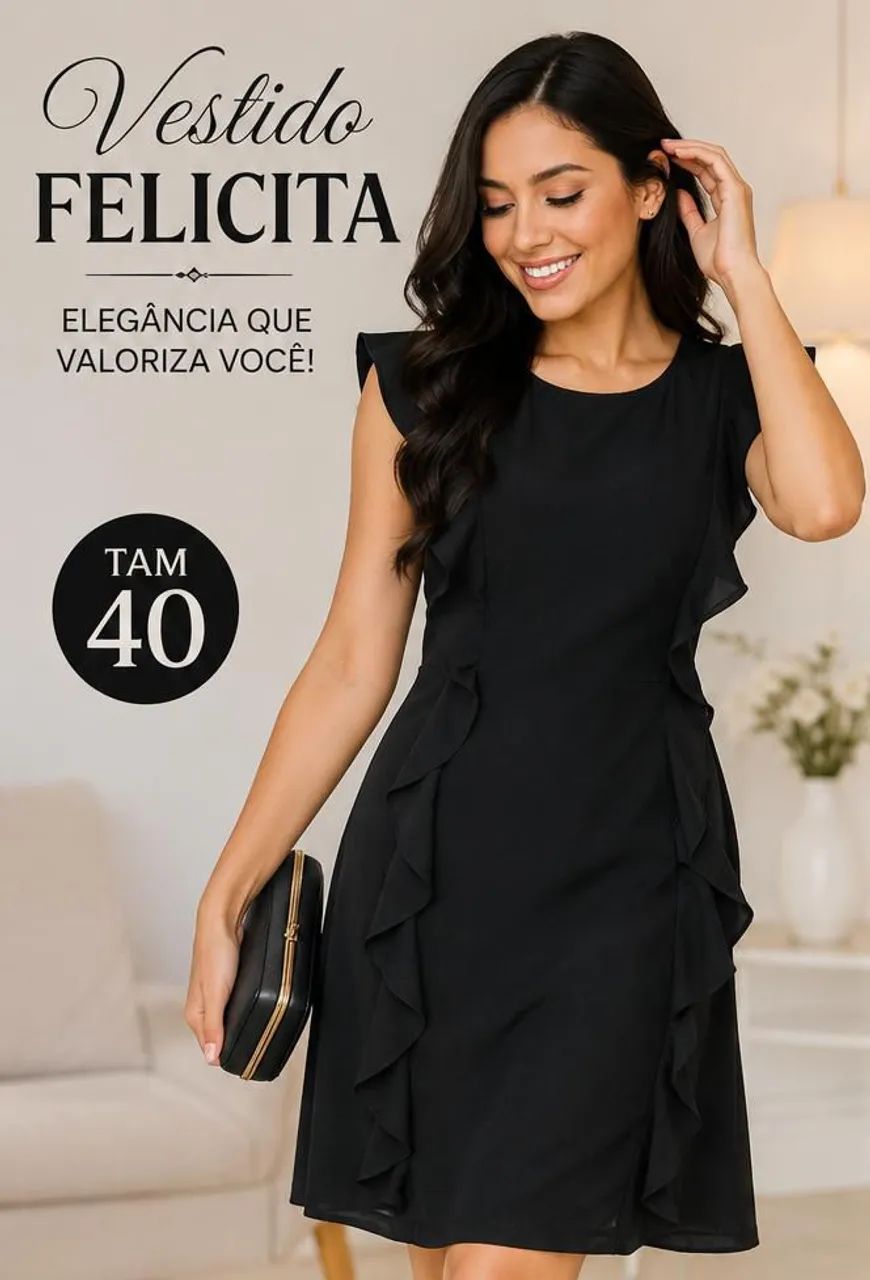 Lindo Vestido Preto com Babados 