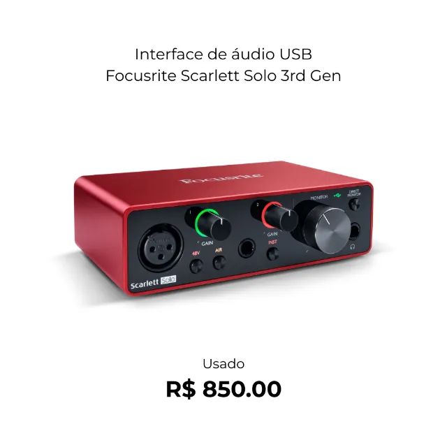 Interface de áudio USB Focusrite Scarlett Solo 3rd Gen