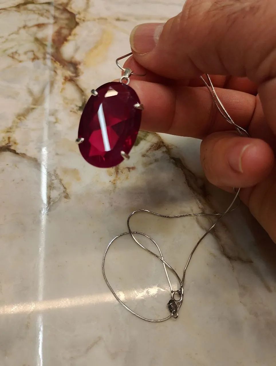 Colar Prata 925 com pedra de rubi 20x30mm - Foto 4