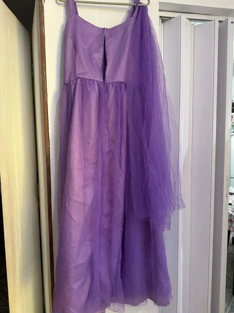 strapless open back dress Zapakasa Women Sparkly Grey Purple Long Ruffled Pageant Dress with Bow  Mermaid Asymmetrical Neck Beaded Gala Dress with Slit
