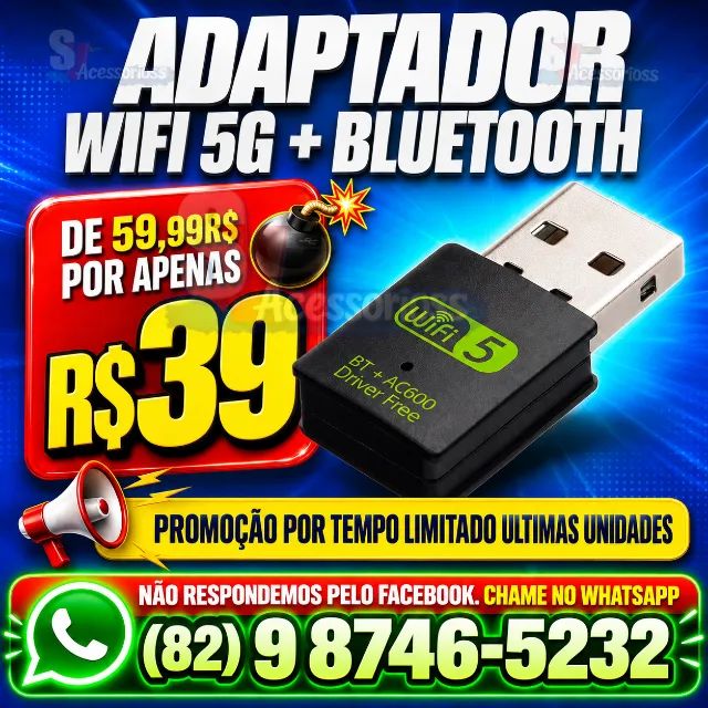 Adaptador USB Wi-Fi 5 AC600 com Bluetooth ? Entrega Grátis