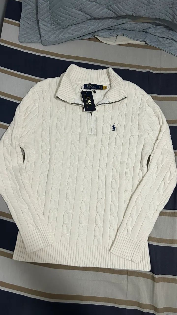 Suéter Ralph Lauren Quarter zip Branco 