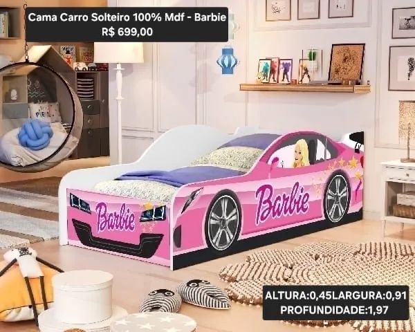 Cama Carro Solteiro 100% Mdf - Barbie