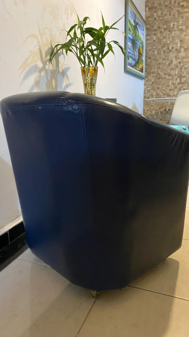 Poltrona azul couro - Foto 3