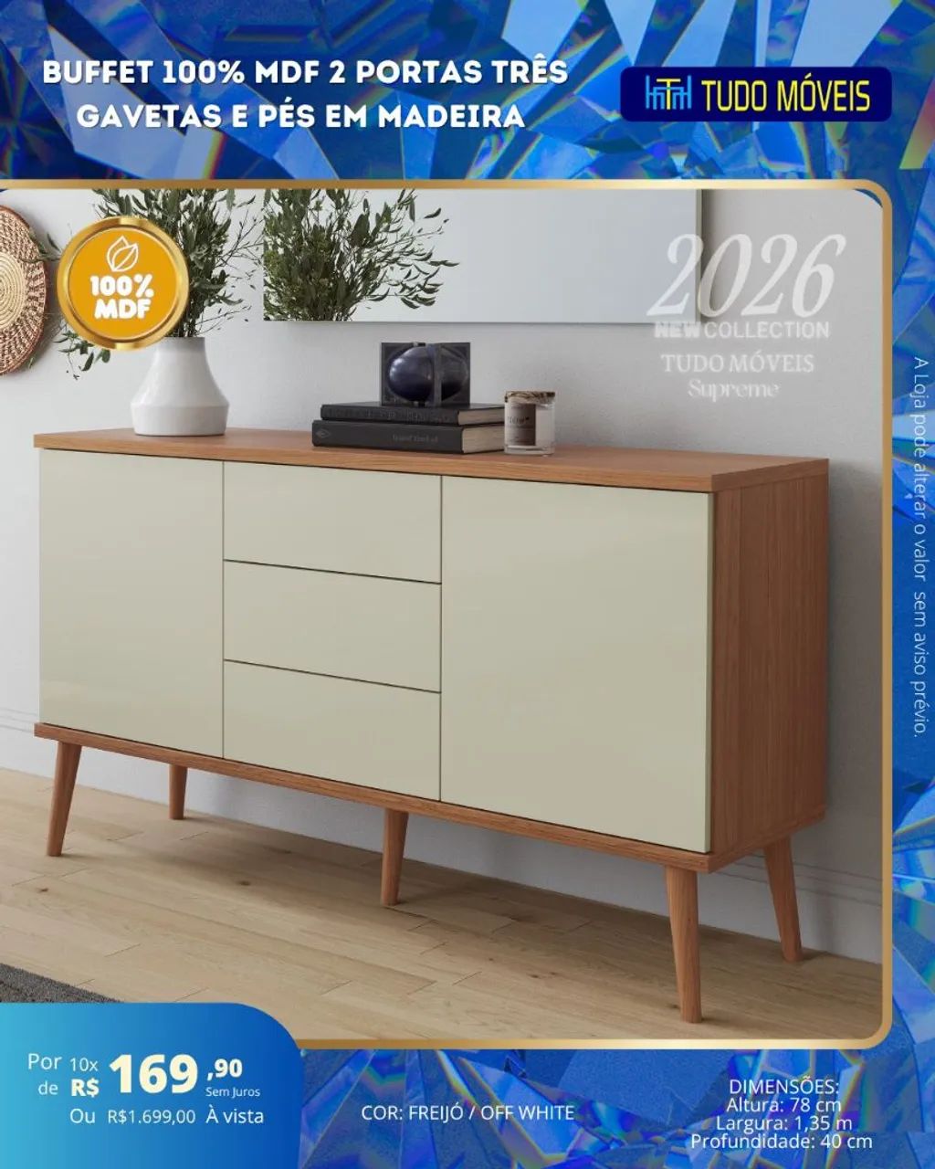 BUFFET 2 PORTAS E 3 GAVETAS 