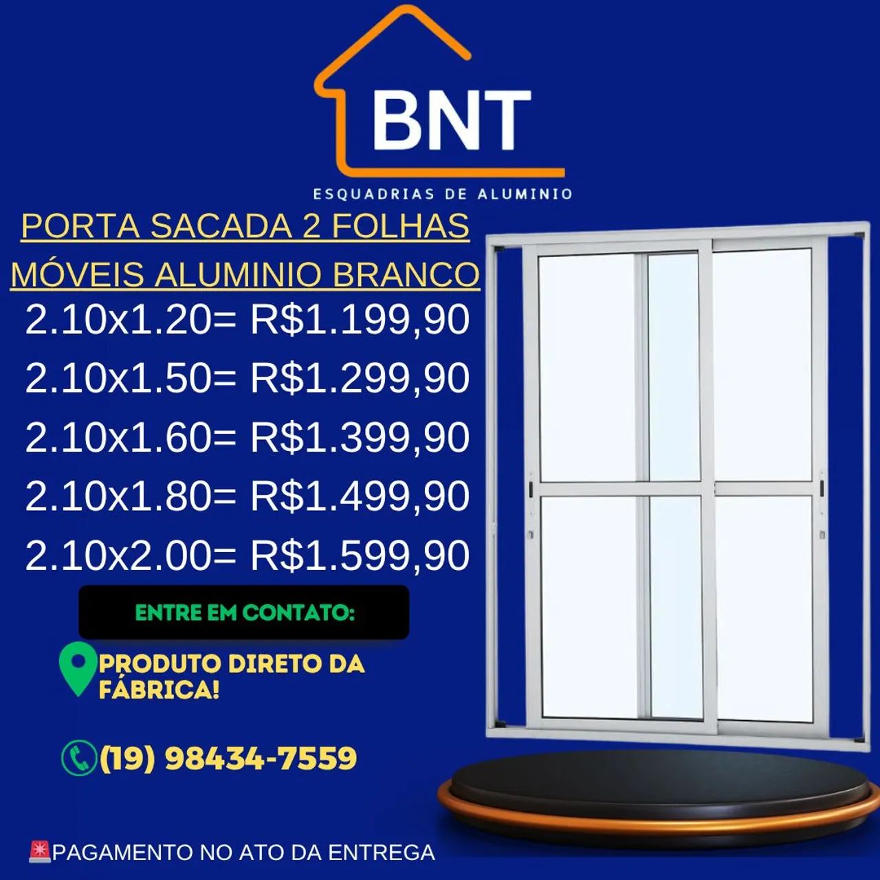 PORTA SACADA 2 FOLHAS MÓVEIS ALUMÍNIO BRANCO 2.10X1.50