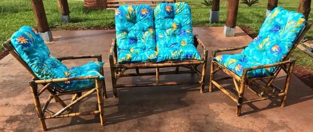 Jogo de Poltronas de Bambu com Almofadas Estampadas! Produto Novo direto Da Fábrica - Foto 3