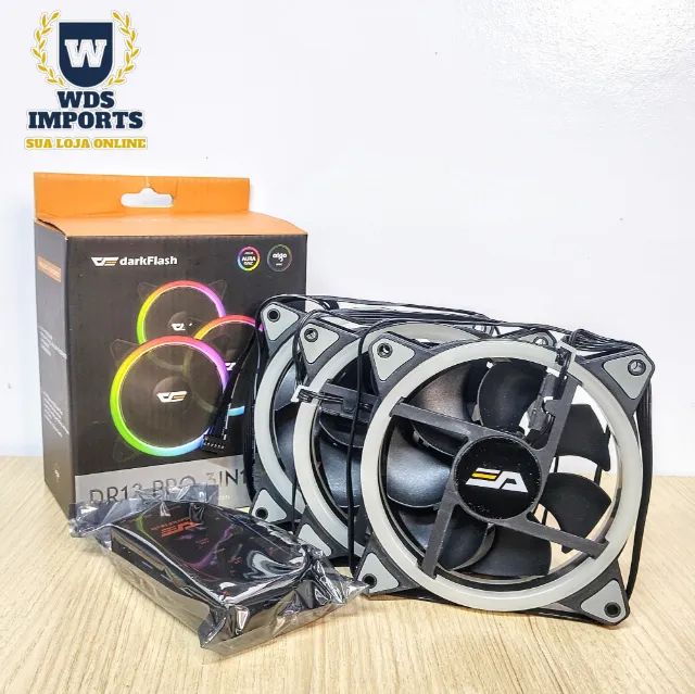 Kit 3 Cooler Fan Rgb DarkFlash DR12 Pro + controladora + controle