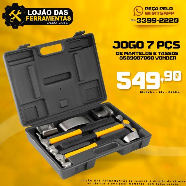 Jogo 7 Peças de Martelos e Tassos * Vonder