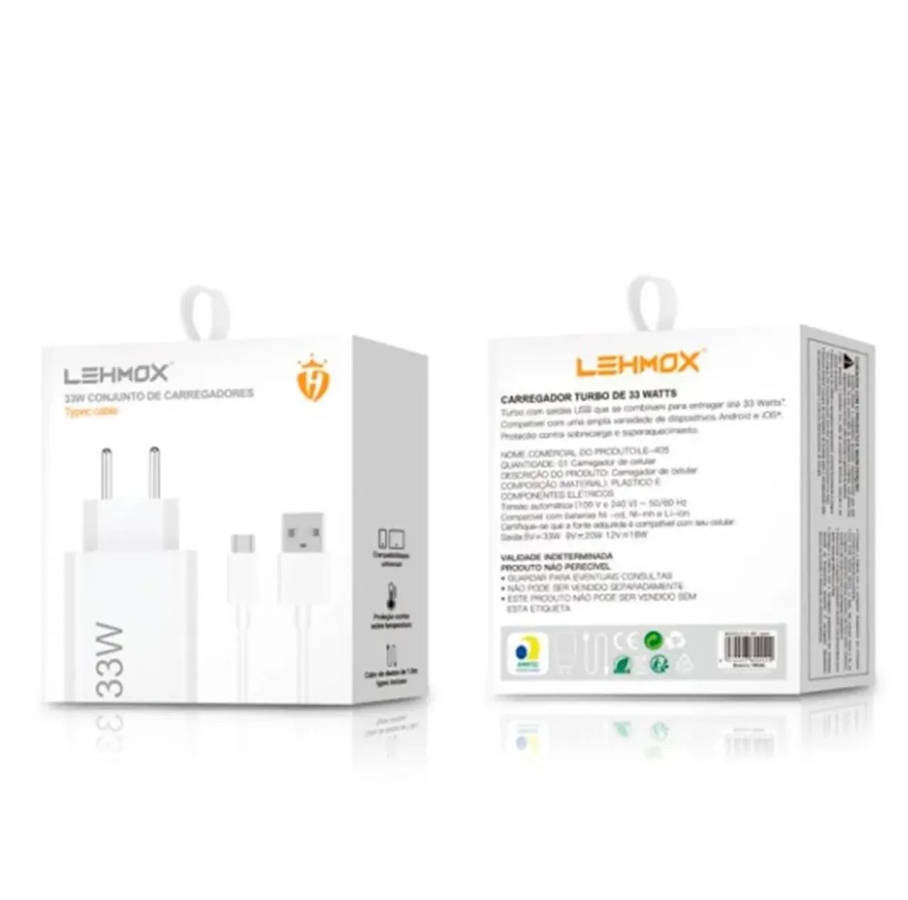 CARREGADOR DE CELULAR TURBO 33W USB COM CABO V8 e Tipo C 1 METRO LEHMOX - MICRO e Tipo C  - Foto 3