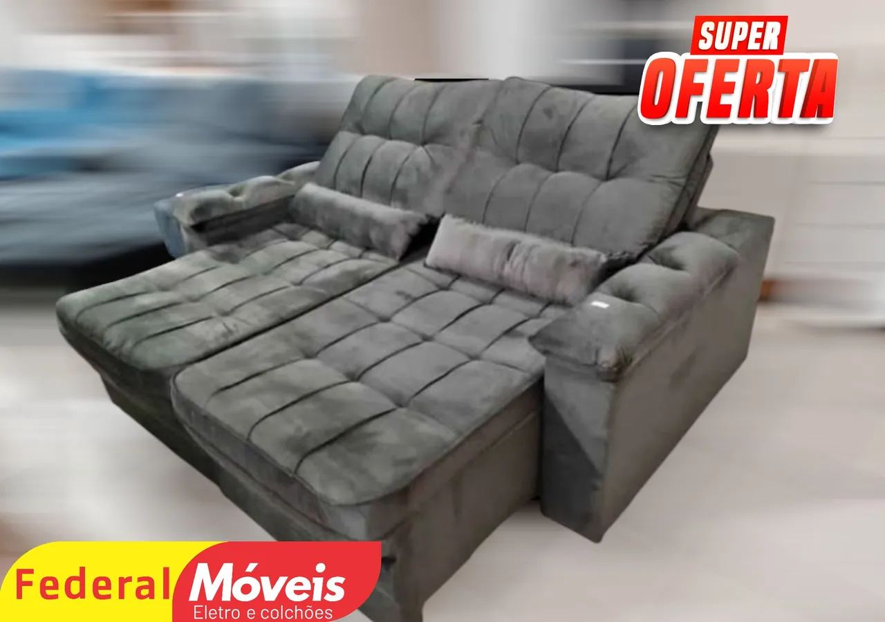 Sofá Retrátil e Reclinável 2,20m Novo - Mega Promoção!