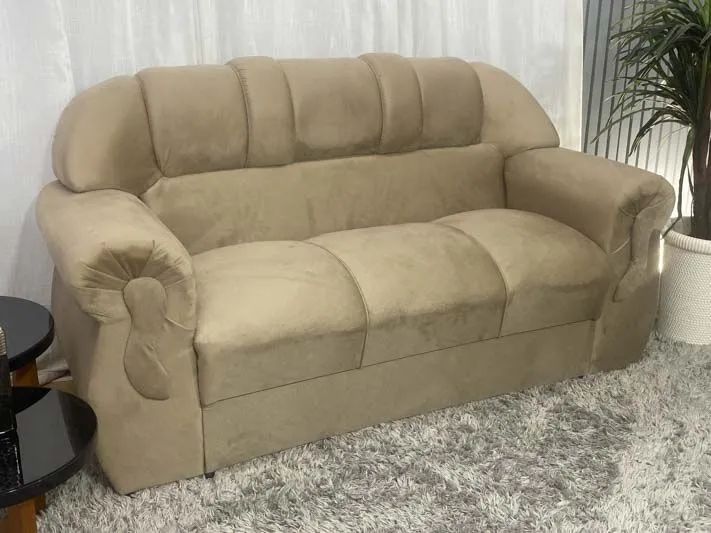 Conjunto de Sofá 2 e 3 Lugares Veludinho Bege - Foto 3