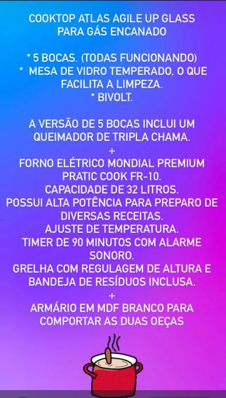 Cooktop + Fono Elétrico Mondial + Armário 