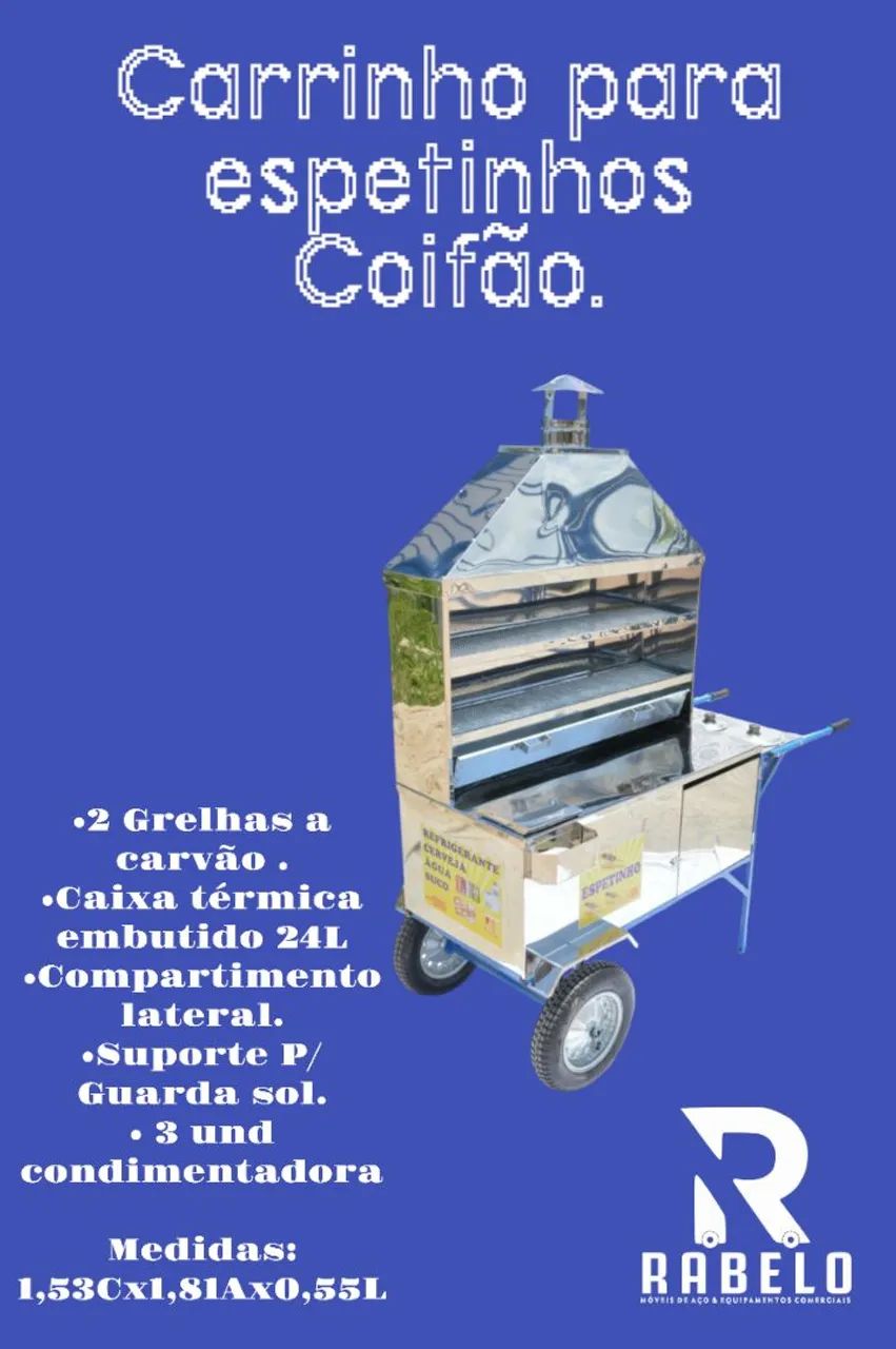 Carrinhos de espetinho em inox em até 10x sem juros no cartão 