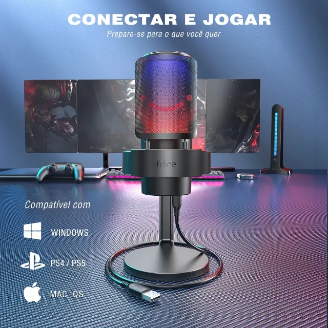Microfone Condensador Fifine Ampligame A8 Usb Rgb Preto