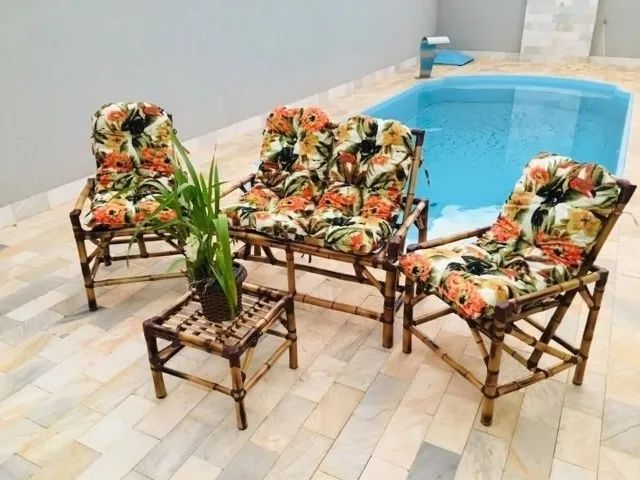 Conjunto Bambu 2 poltronas + 1 uma namoradeira + 1 mesinha - Foto 4