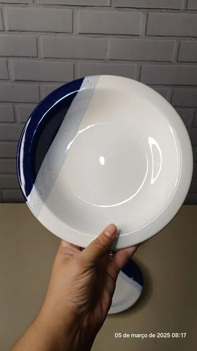 Jogo de 3 Pratos Branco com Azul - Foto 2