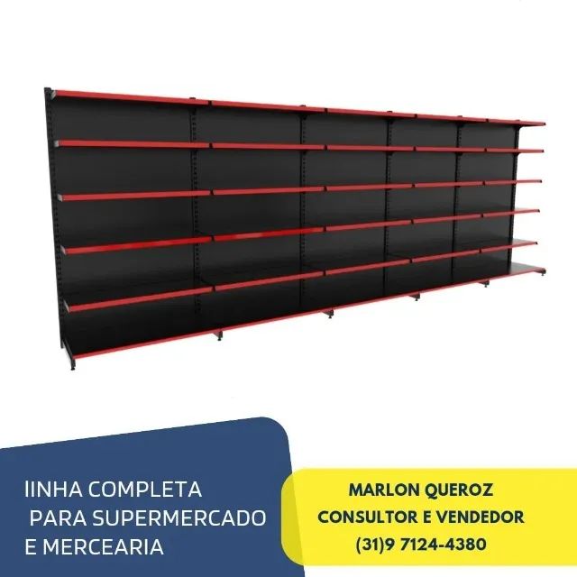 Gondola de Parede Preta 1,96M Polar com Porta Etiqueta