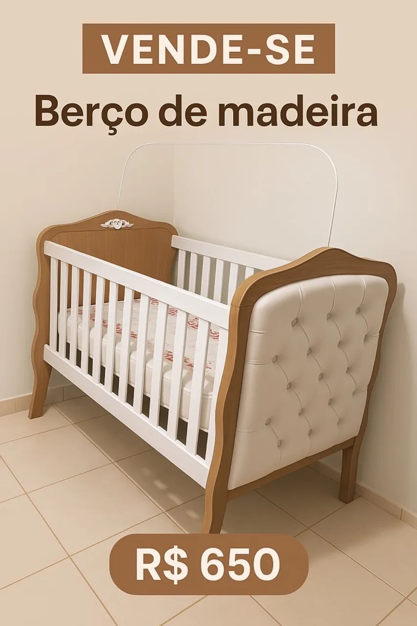Berço de Luxo com Estofado Capitonê - Impecável