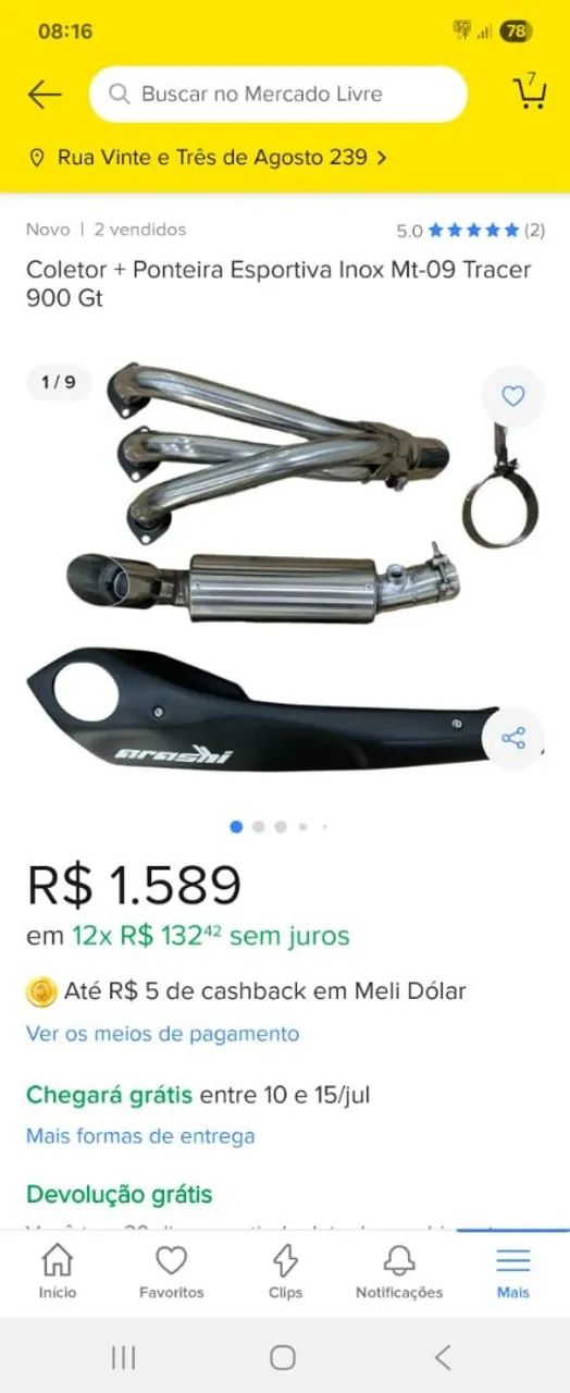 Coletor + Ponteira Esportiva Inox Mt-09 Tracer 900 Gt
