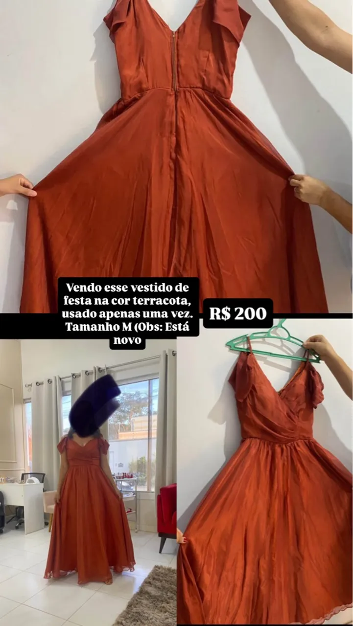 Vestido de festa na cor terracota 