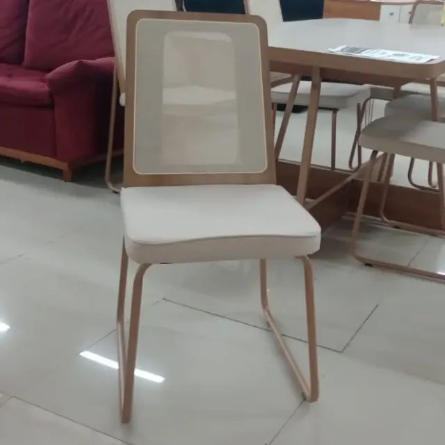 Kit 2 Cadeiras Wood 1751 em Aço e Mdf Tecido Linho Carraro