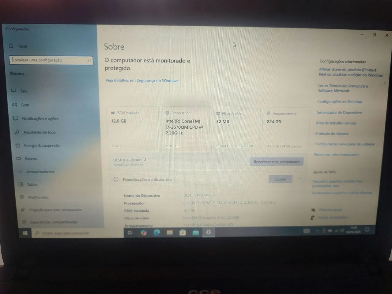 Notebook Win Core i7 2670 12Gb Ram SSD 224Gb - Foto 2