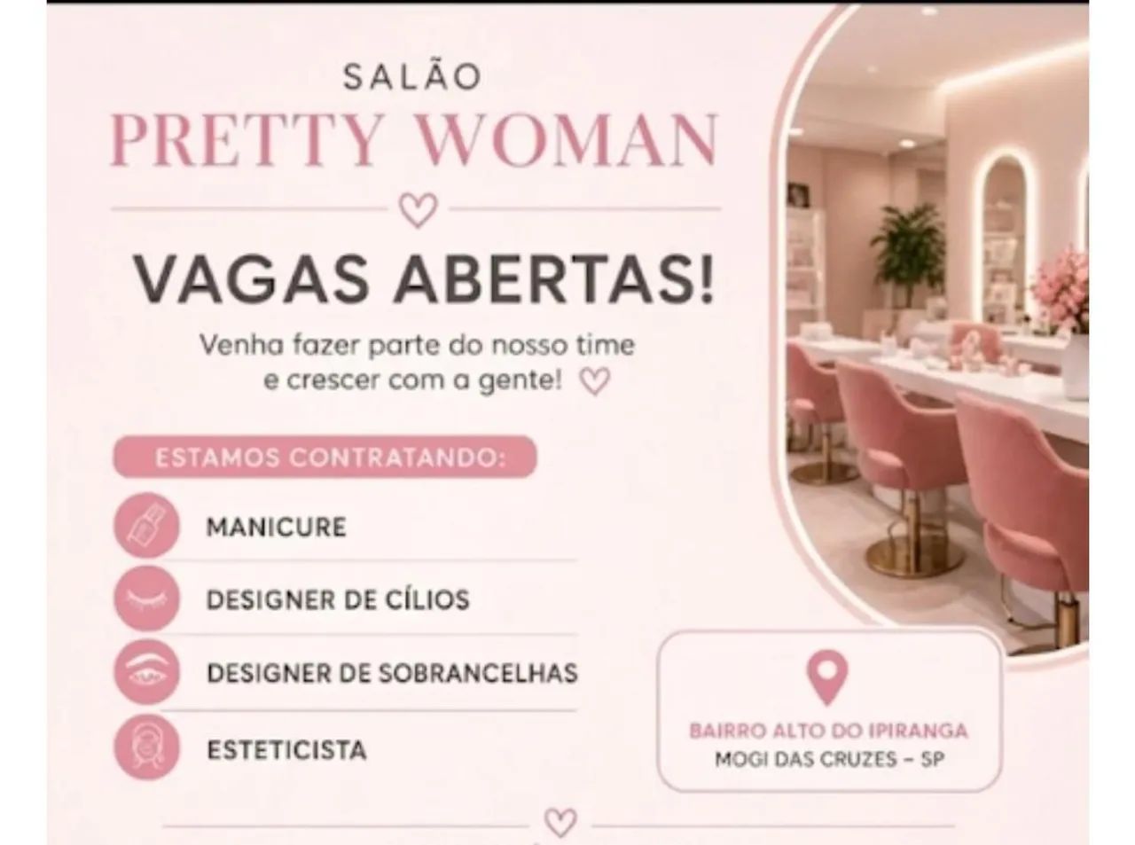 Vagas salão de beleza e estética 