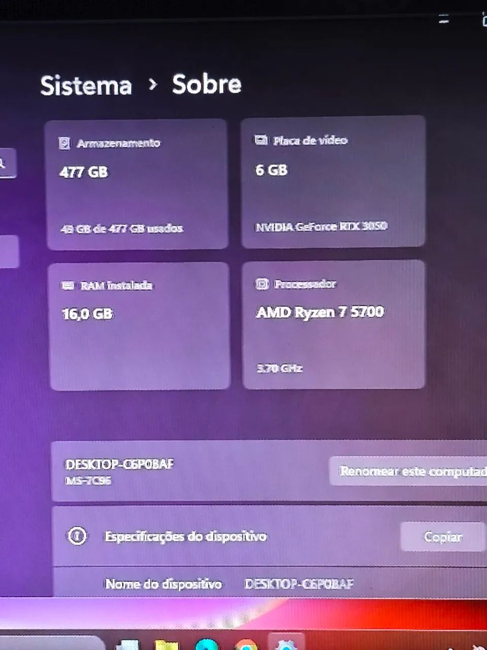 PC Gamer Ryzen 7 '5700' Novo - Foto 3