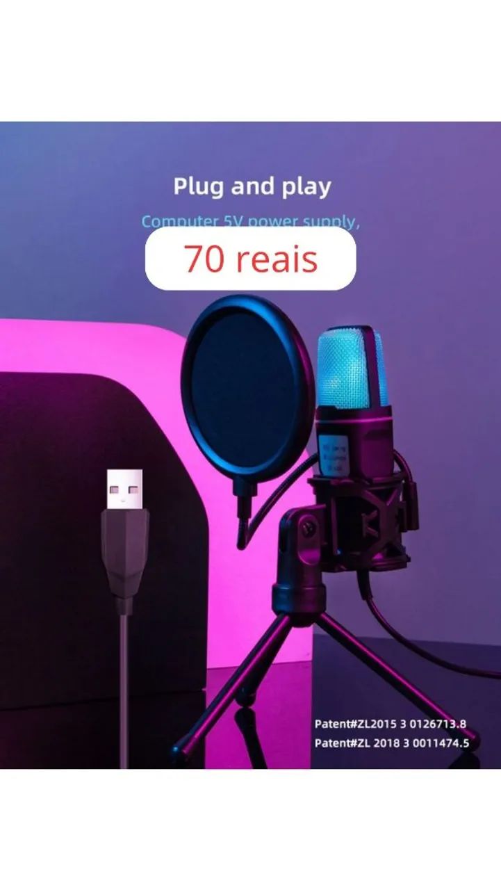 Microfone gamer com led