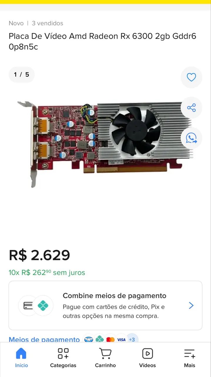 Placa de vídeo AMD RX6300 Low Profile - Foto 5