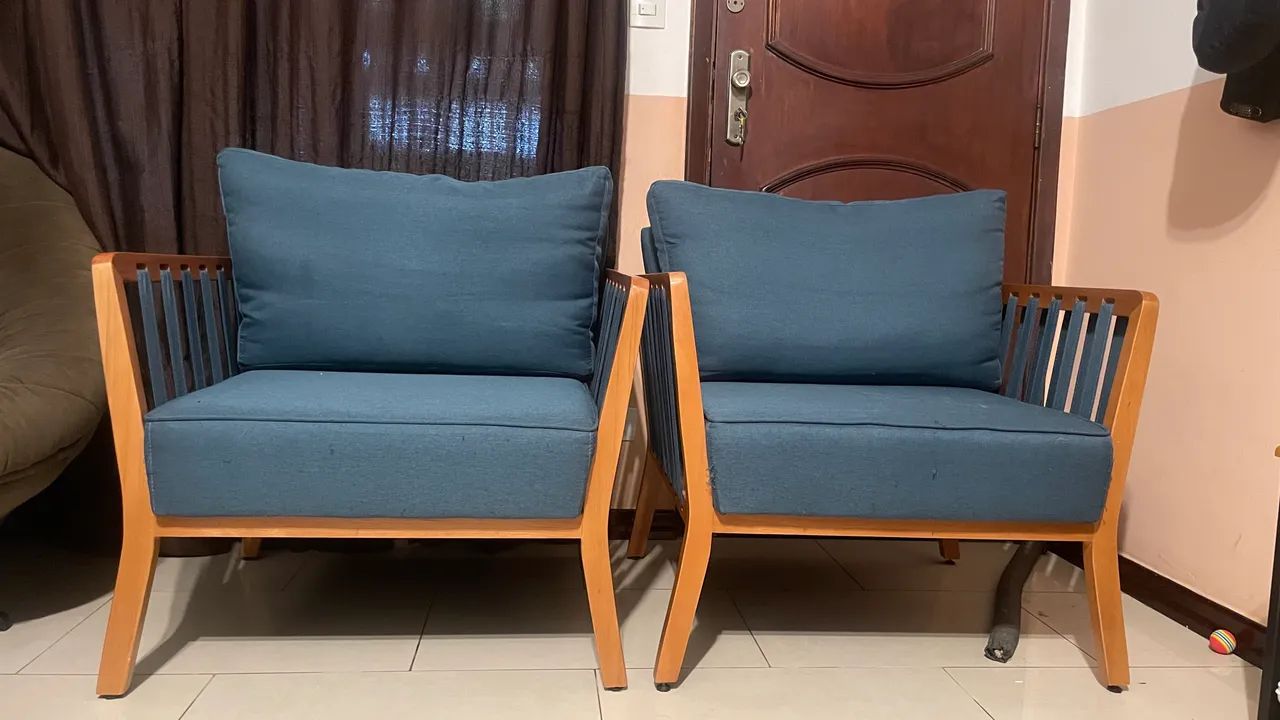 Poltronas Rope madeira corda azul