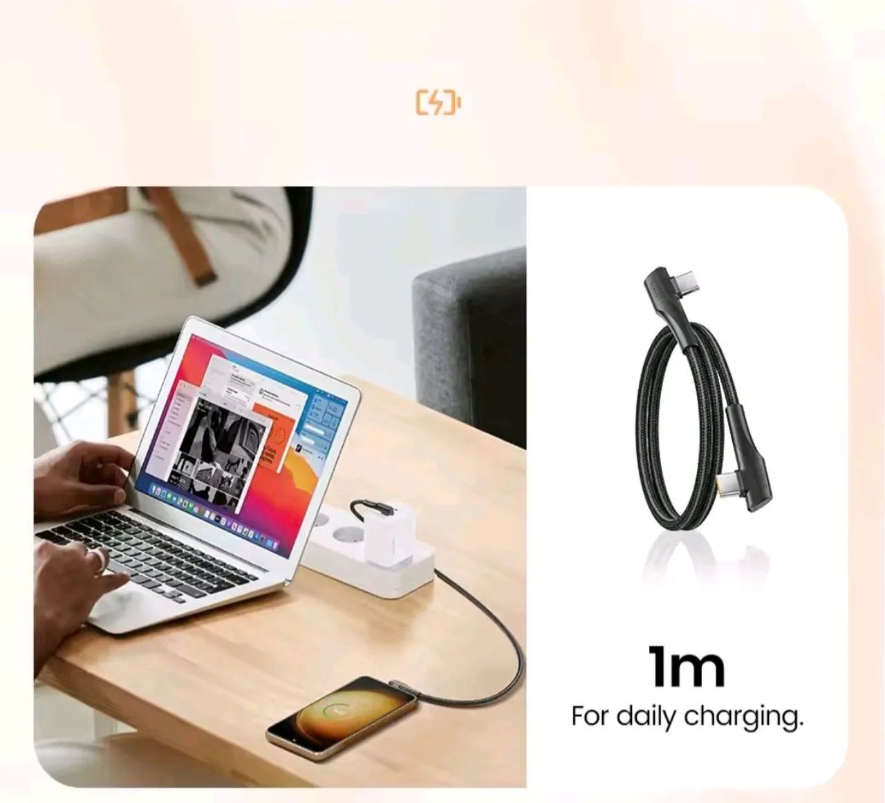 Cabo Usb Toocki 100w 1m Usb Tipo C 90° Graus - Foto 5