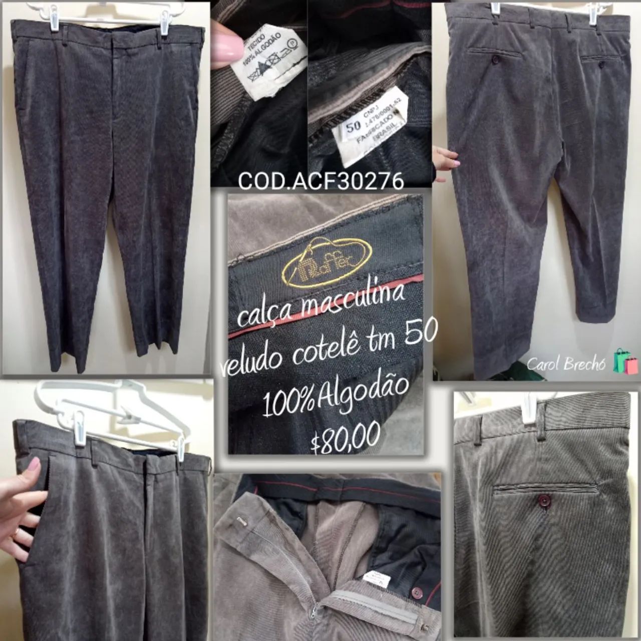 Calça masculina veludo cotelê 