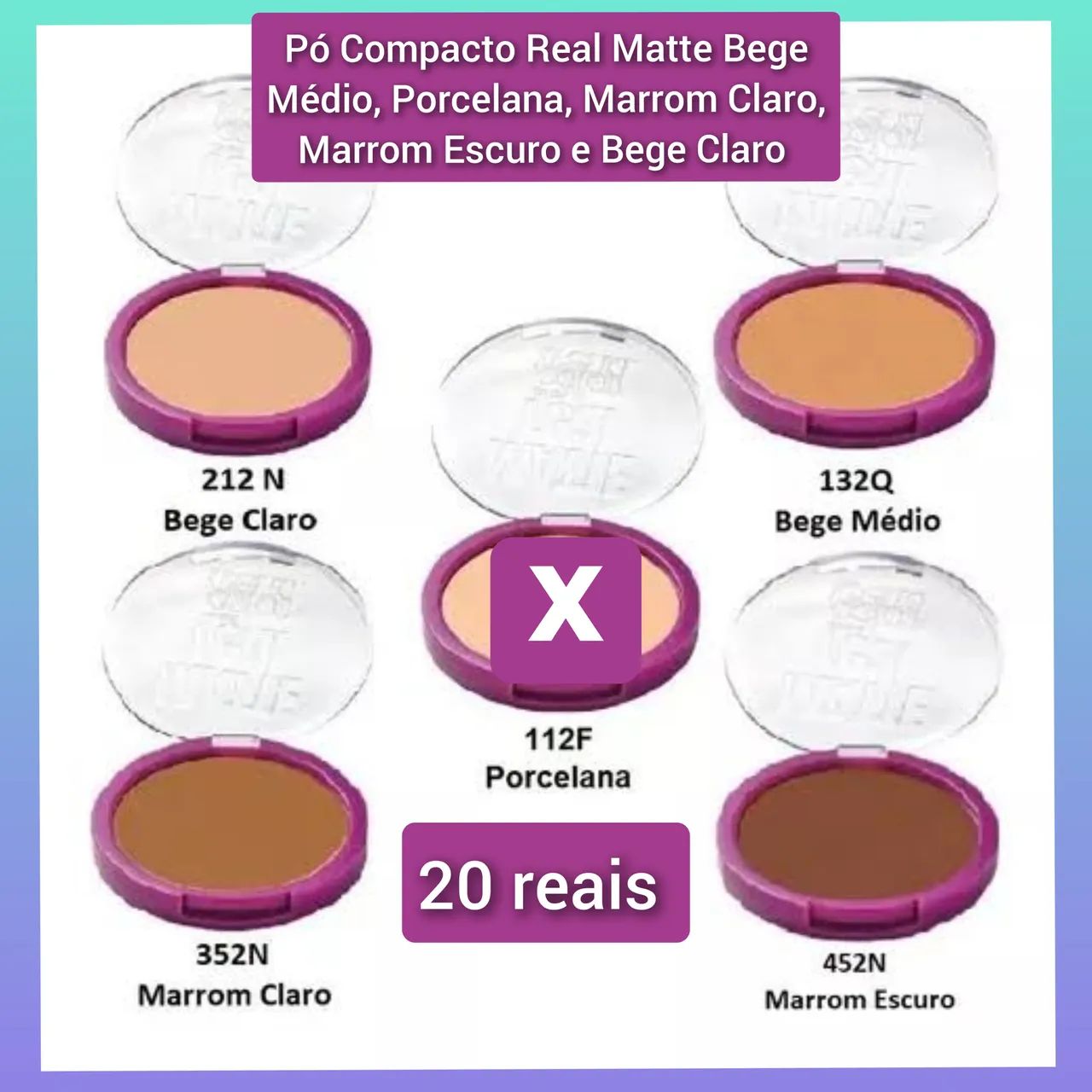 Pó Compacto Real Matte Bege Médio, Marrom Claro e Marrom Escuro